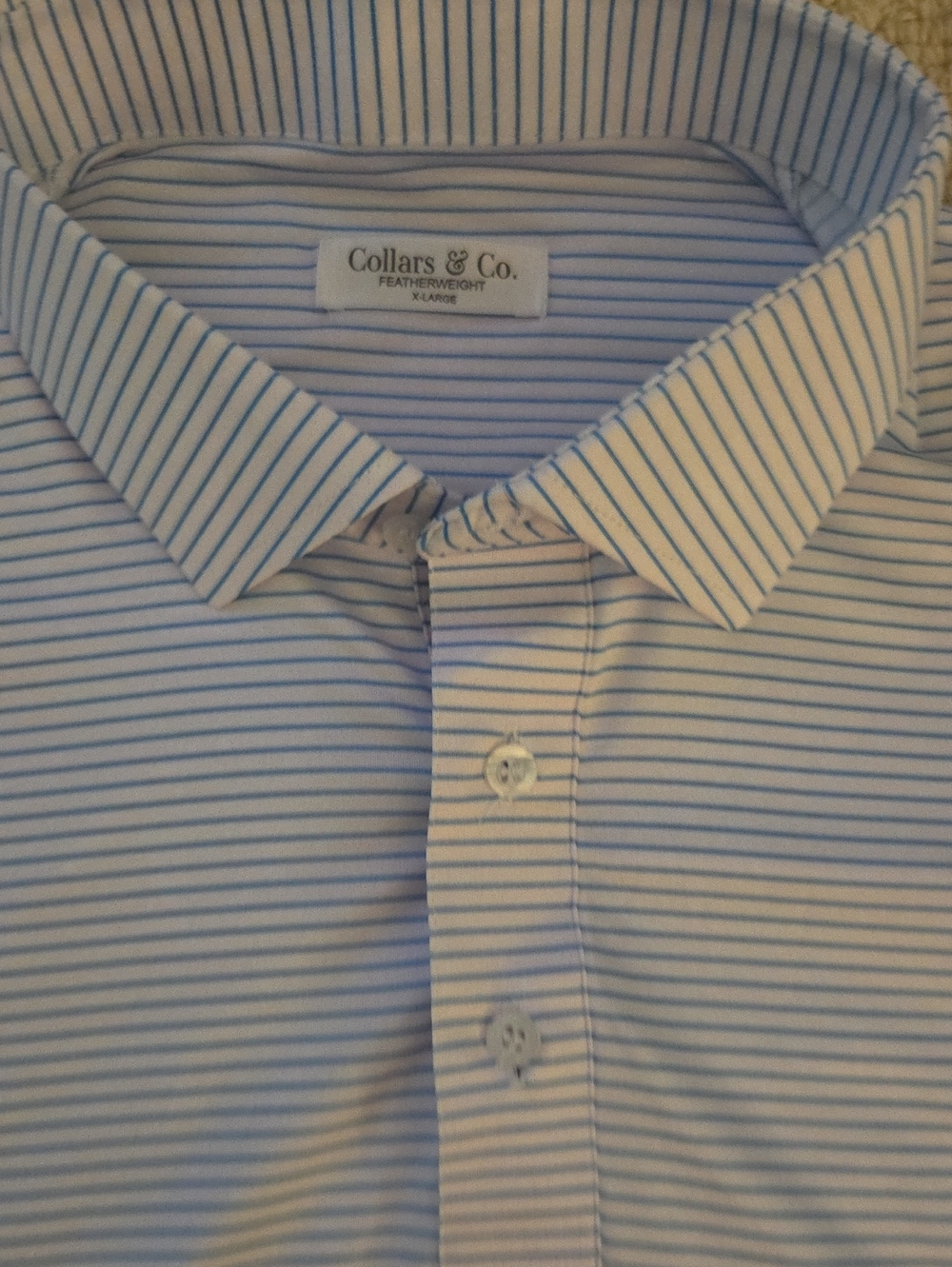 Collars & Co. White with Blue Stripes Polo Shirt, XL